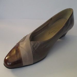 Tri-Color Taupe Brown Tan Studded Pumps